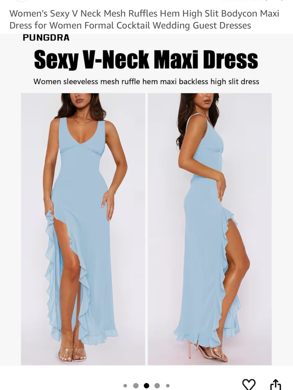 Light Blue Sexy V-Neck Ruffle Hem Maxi Dress